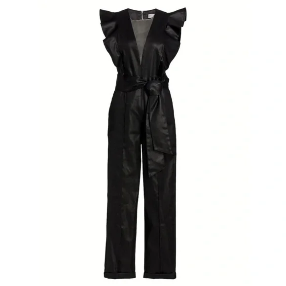 Stunning 7 For All Mankind Coated Denim Ruffle Jumpsuit NWT - Picture 2 of 8